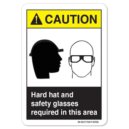 Signmission ANSI, Hard Hat & Glasses Required In This Area, 24in X 18in Rigid Plastic, 18" H, 24" W, Landscape OS-CS-P-1824-L-19763